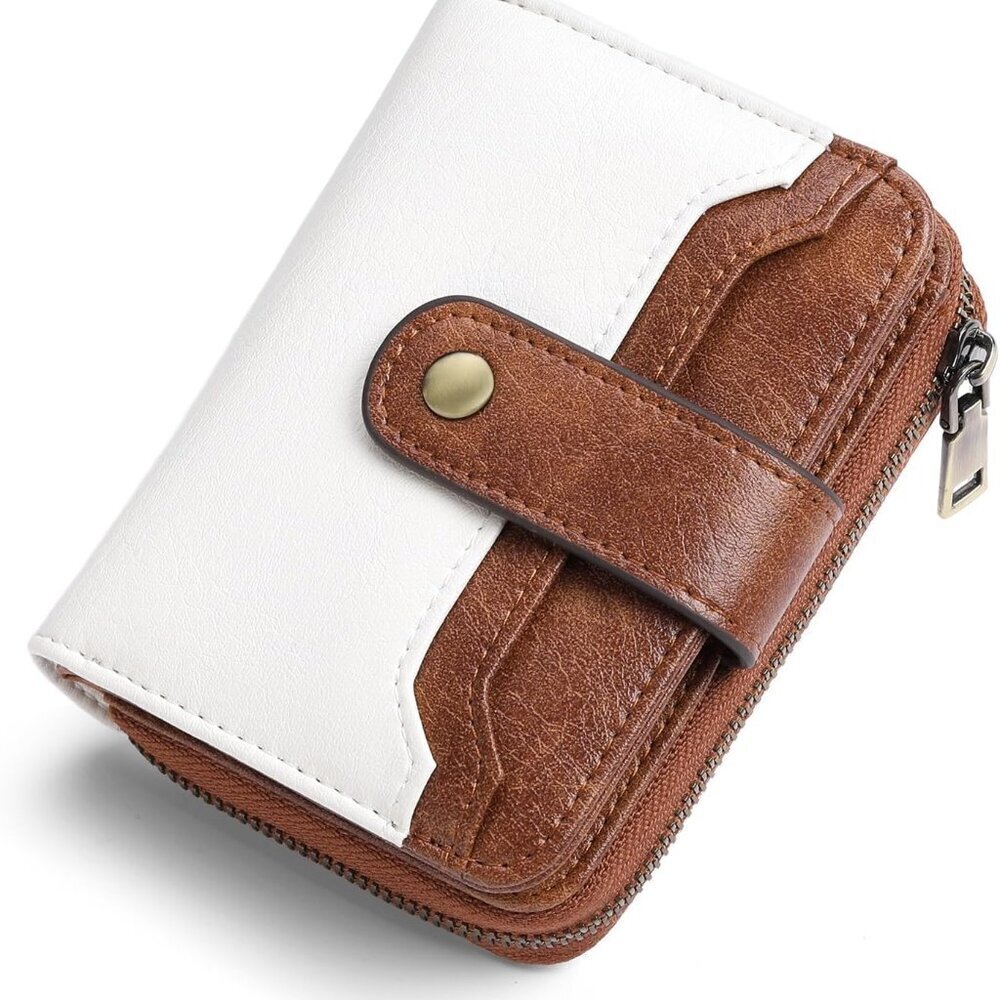 Leather RFID Wallet Women Bifold Zipper Card Holder with ID Window